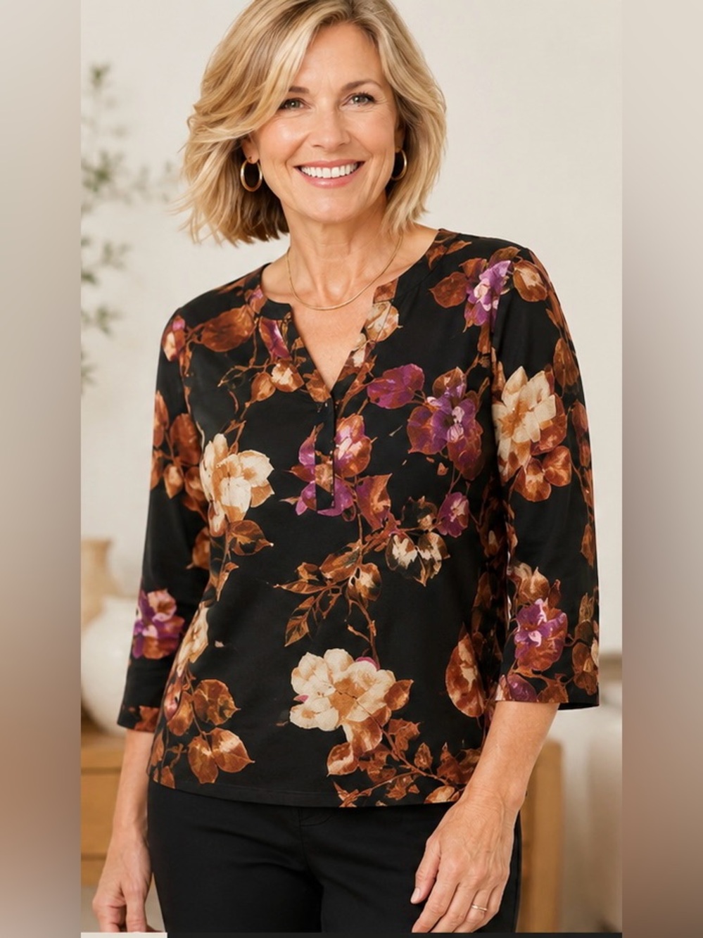 Chico’s Branch Bliss Floral Blouse – Size 2 (US 12) 🍂🌸